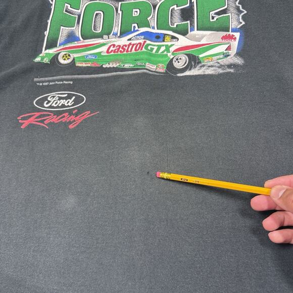 Vintage 1997 John Force Feel The Force Lightning XXL T Shirt Black NHRA Racing - Picture 8 of 8